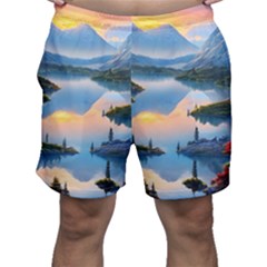 Somber Lake Sunset Men s Shorts by GardenOfOphir