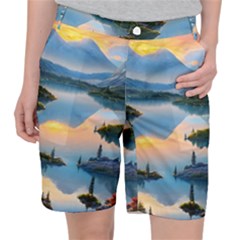 Somber Lake Sunset Pocket Shorts by GardenOfOphir