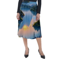 Somber Lake Sunset Classic Velour Midi Skirt  by GardenOfOphir