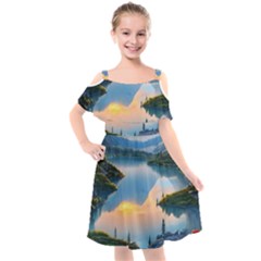 Somber Lake Sunset Kids  Cut Out Shoulders Chiffon Dress by GardenOfOphir