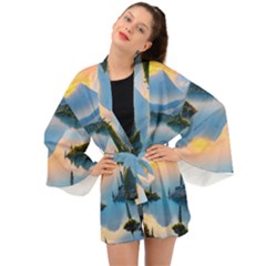 Somber Lake Sunset Long Sleeve Kimono by GardenOfOphir