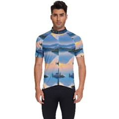 Somber Lake Sunset Men s Short Sleeve Cycling Jersey by GardenOfOphir