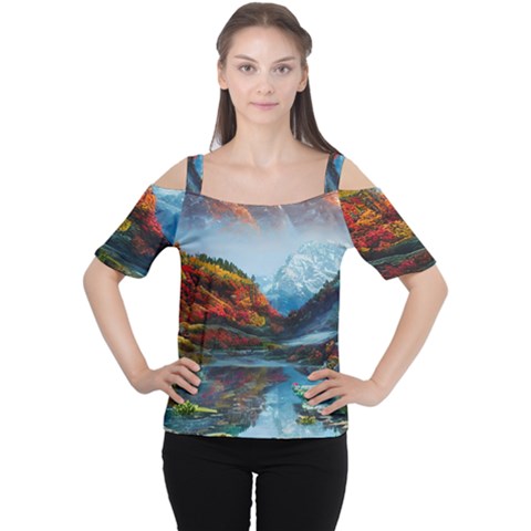 Breathtaking Landscape Scene Cutout Shoulder Tee by GardenOfOphir