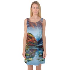 Breathtaking Landscape Scene Sleeveless Satin Nightdress by GardenOfOphir