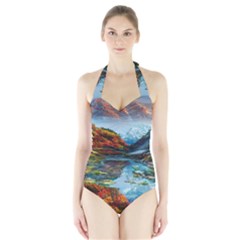 Breathtaking Landscape Scene Halter Swimsuit by GardenOfOphir