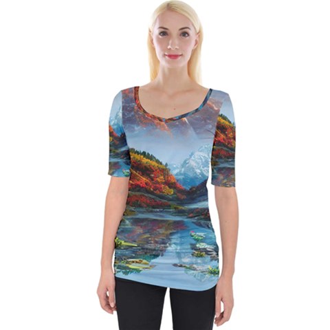 Breathtaking Landscape Scene Wide Neckline Tee by GardenOfOphir