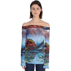 Breathtaking Landscape Scene Off Shoulder Long Sleeve Top by GardenOfOphir