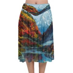 Breathtaking Landscape Scene Velvet Flared Midi Skirt by GardenOfOphir