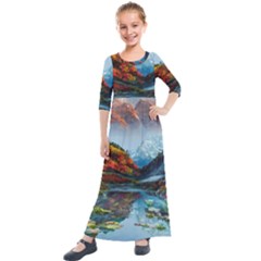 Breathtaking Landscape Scene Kids  Quarter Sleeve Maxi Dress by GardenOfOphir