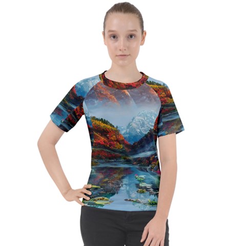 Breathtaking Landscape Scene Women s Sport Raglan Tee by GardenOfOphir