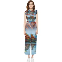 Breathtaking Landscape Scene Women s Frill Top Chiffon Jumpsuit by GardenOfOphir