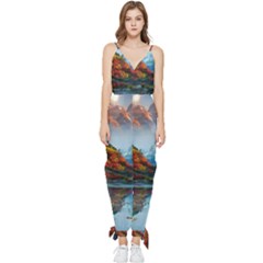 Breathtaking Landscape Scene Sleeveless Tie Ankle Chiffon Jumpsuit by GardenOfOphir