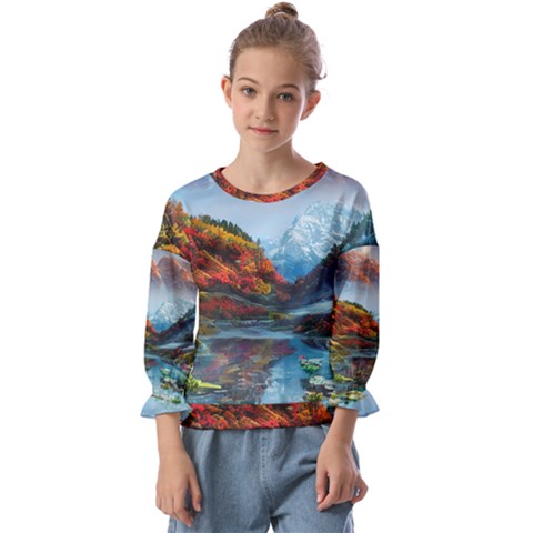 Breathtaking Landscape Scene Kids  Cuff Sleeve Top by GardenOfOphir