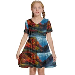 Breathtaking Landscape Scene Kids  Short Sleeve Tiered Mini Dress by GardenOfOphir