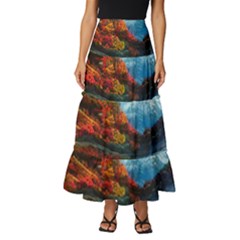 Breathtaking Landscape Scene Tiered Ruffle Maxi Skirt by GardenOfOphir