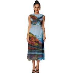 Breathtaking Landscape Scene Sleeveless Round Neck Midi Dress by GardenOfOphir