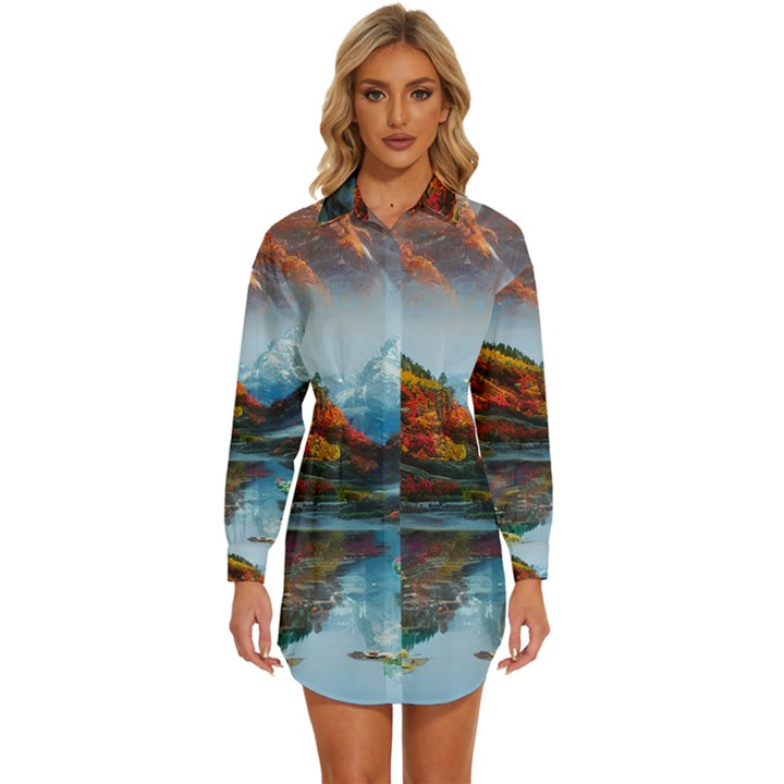 Breathtaking Landscape Scene Womens Long Sleeve Shirt Dress