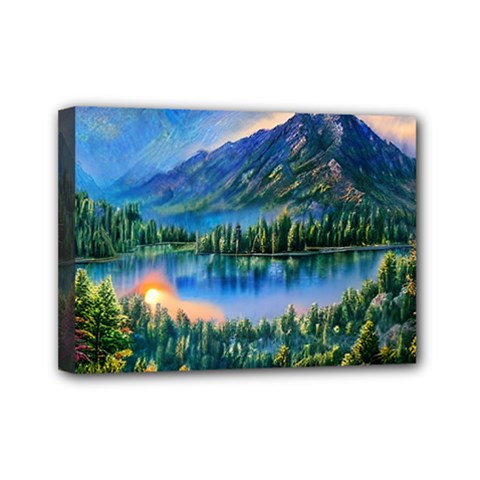 Stunning Sunset By The Lake Mini Canvas 7  X 5  (stretched) by GardenOfOphir