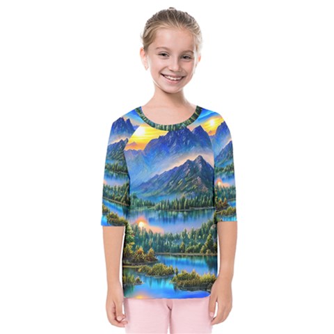 Stunning Sunset By The Lake Kids  Quarter Sleeve Raglan Tee by GardenOfOphir