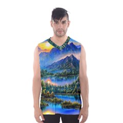 Stunning Sunset By The Lake Men s Basketball Tank Top by GardenOfOphir