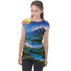 Stunning Sunset By The Lake Cap Sleeve High Low Top by GardenOfOphir