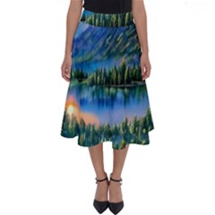 Stunning Sunset By The Lake Perfect Length Midi Skirt by GardenOfOphir