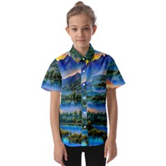 Stunning Sunset By The Lake Kids  Short Sleeve Shirt by GardenOfOphir