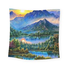 Stunning Sunset By The Lake Square Tapestry (small) by GardenOfOphir