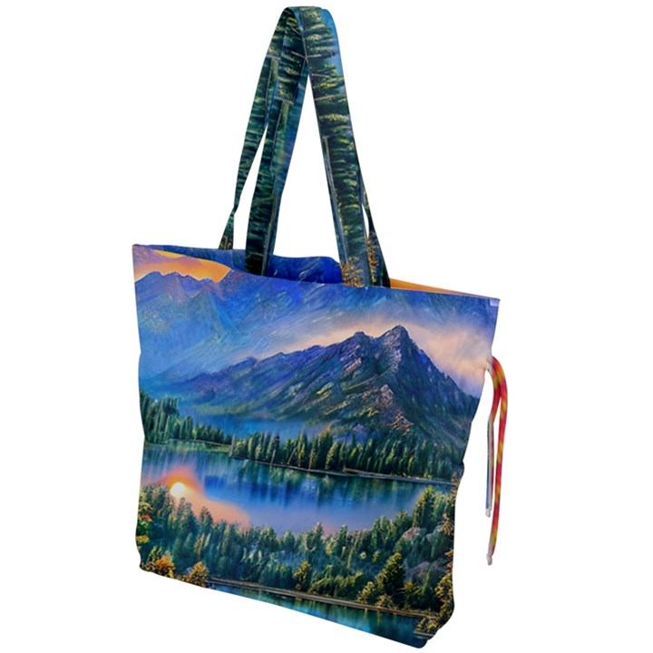 Stunning Sunset By The Lake Drawstring Tote Bag