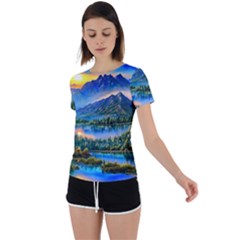 Stunning Sunset By The Lake Back Circle Cutout Sports Tee by GardenOfOphir