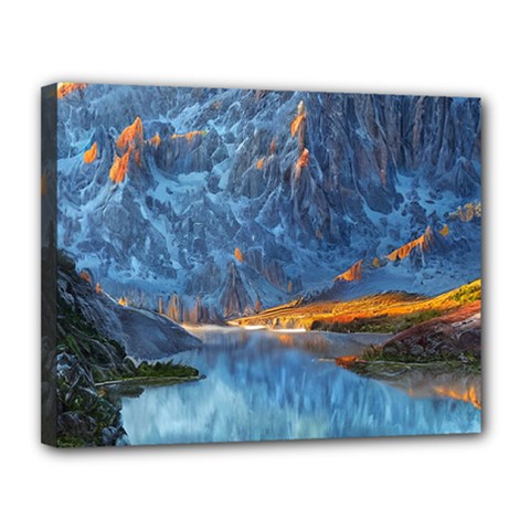 Majestic Lake Landscape Canvas 14  X 11  (stretched) by GardenOfOphir