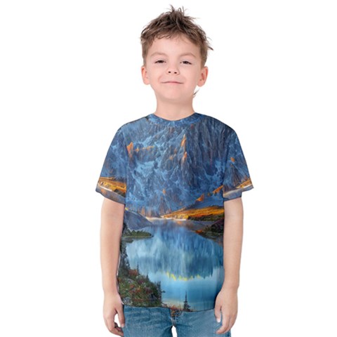 Majestic Lake Landscape Kids  Cotton Tee by GardenOfOphir