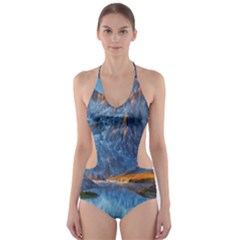 Majestic Lake Landscape Cut-out One Piece Swimsuit by GardenOfOphir