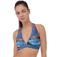 Majestic Lake Landscape Halter Plunge Bikini Top by GardenOfOphir