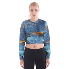 Majestic Lake Landscape Cropped Sweatshirt by GardenOfOphir