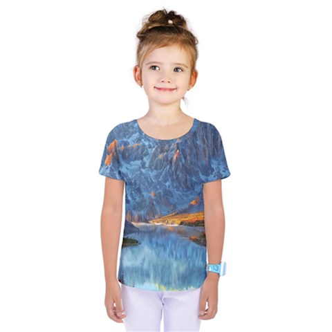 Majestic Lake Landscape Kids  One Piece Tee by GardenOfOphir