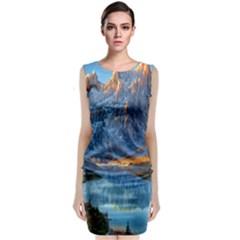 Majestic Lake Landscape Sleeveless Velvet Midi Dress by GardenOfOphir