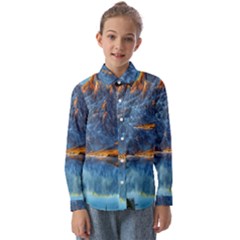 Majestic Lake Landscape Kids  Long Sleeve Shirt by GardenOfOphir