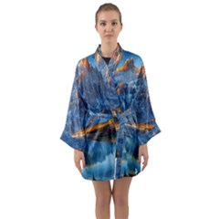 Majestic Lake Landscape Long Sleeve Satin Kimono by GardenOfOphir