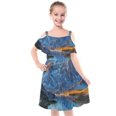 Majestic Lake Landscape Kids  Cut Out Shoulders Chiffon Dress by GardenOfOphir