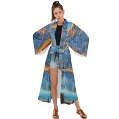 Majestic Lake Landscape Maxi Kimono by GardenOfOphir