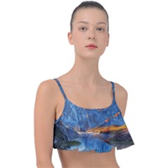 Majestic Lake Landscape Frill Bikini Top by GardenOfOphir