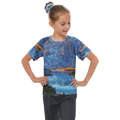 Majestic Lake Landscape Kids  Mesh Piece Tee by GardenOfOphir