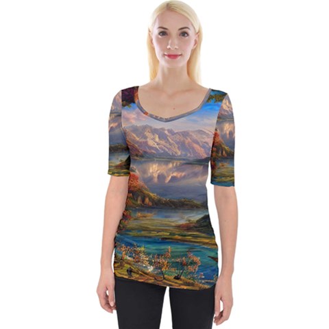 Summer Sunset Wide Neckline Tee by GardenOfOphir