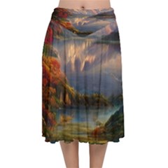 Summer Sunset Velvet Flared Midi Skirt by GardenOfOphir