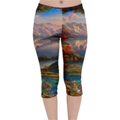 Summer Sunset Velvet Capri Leggings  by GardenOfOphir