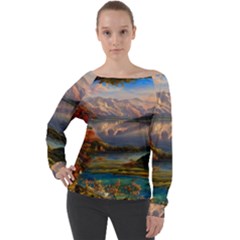 Summer Sunset Off Shoulder Long Sleeve Velour Top by GardenOfOphir