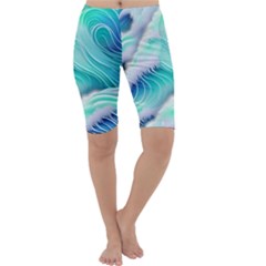 Stunning Pastel Blue Ocean Waves Cropped Leggings  by GardenOfOphir