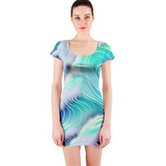 Stunning Pastel Blue Ocean Waves Short Sleeve Bodycon Dress by GardenOfOphir