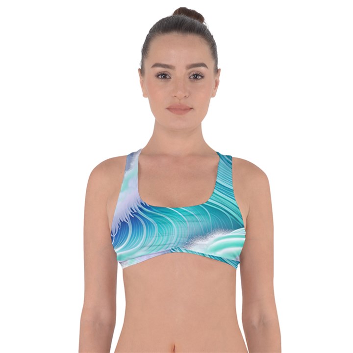 Stunning Pastel Blue Ocean Waves Got No Strings Sports Bra